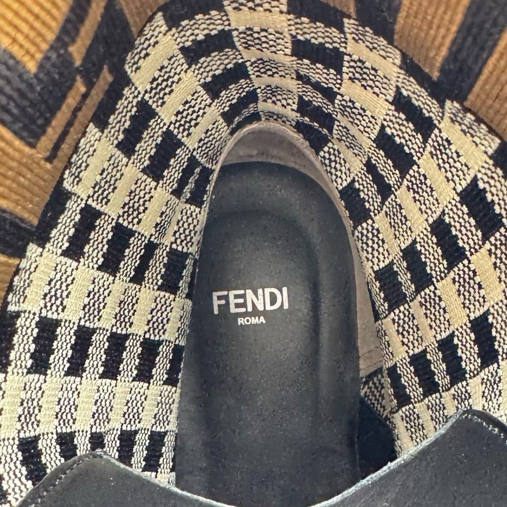 Fendi Rockoko Knit Leather Logo Biker Vitello Combat Boots Size 8.5 - Picture 10 of 12